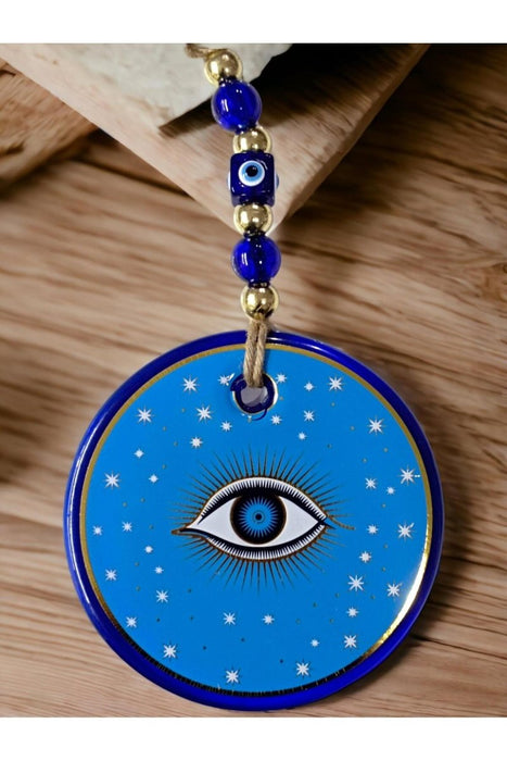Mixperi | Light Blue Star Embroidered Eye Model Wall Ornament with Nazar Beads