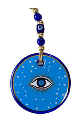 Mixperi | Light Blue Star Embroidered Eye Model Wall Ornament with Nazar Beads