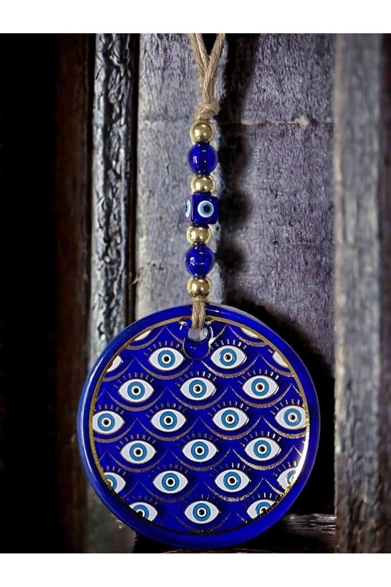 Mixperi | Nazar Bead Glass Wall Ornament with Gilded Eyes Motif