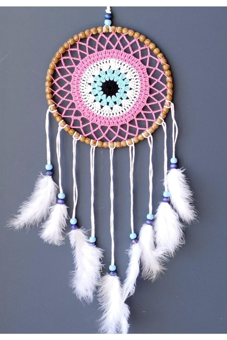 Mixperi | Nazar Bead Motif Dream Catcher Handmade Pink Wall Ornament