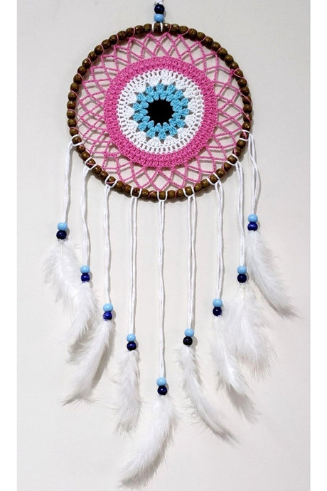 Mixperi | Nazar Bead Motif Dream Catcher Handmade Pink Wall Ornament