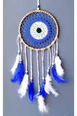 Mixperi | Nazar Bead Patterned Bird Furry Handmade Dream Catcher Wall Ornament