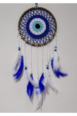 Mixperi | Nazar Bead Patterned Bird Furry Handmade Dream Catcher Wall Ornament