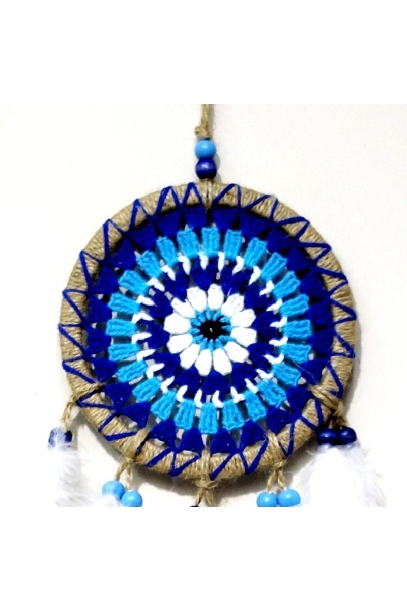 Mixperi | Nazar Bead Patterned Dream Catcher Handmade Bird Feather Dream Catcher Wall Ornament