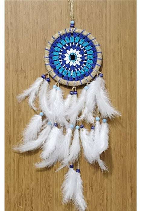 Mixperi | Nazar Bead Patterned Dream Catcher Handmade Bird Feather Dream Catcher Wall Ornament