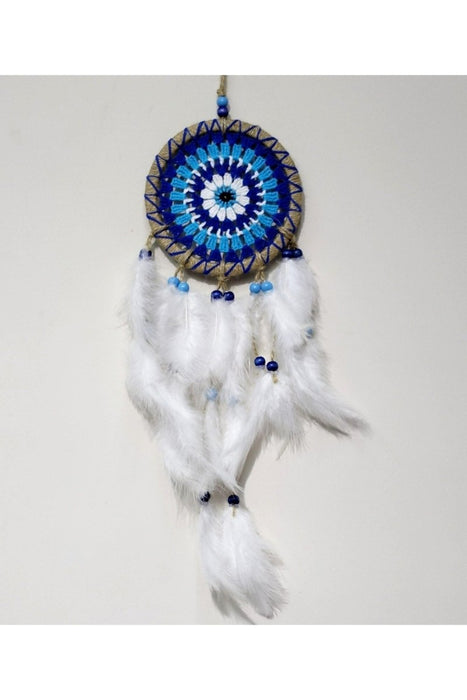 Mixperi | Nazar Bead Patterned Dream Catcher Handmade Bird Feather Dream Catcher Wall Ornament