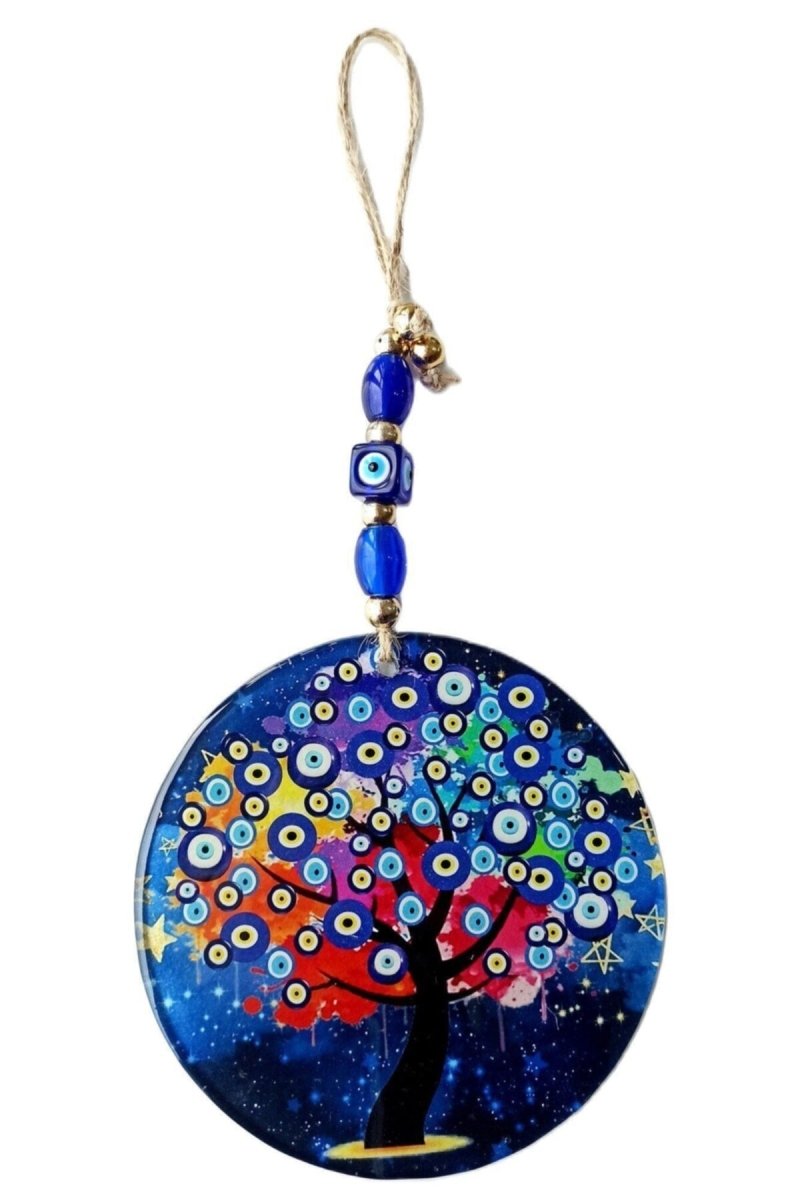 Mixperi | Nazar Bead Patterned Tree of Life Fusion Glass Wall Ornament