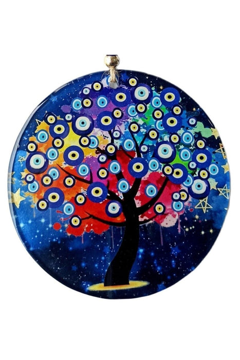 Mixperi | Nazar Bead Patterned Tree of Life Fusion Glass Wall Ornament