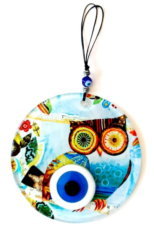 Mixperi | Owl Nazar Beaded Fusion Glass Wall Ornament Mixperi Islamic, Pillow Case Set, Clock, Spiritual, Candle Set, Rug, Vase, Door Mats, Wall Ornaments