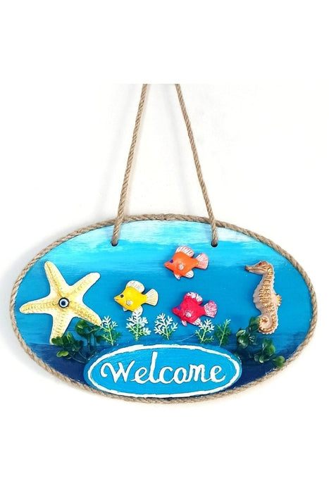 Mixperi | Sea Themed Fishing Sea Horse Sea Star Welcome Printed Handmade Door Ornament