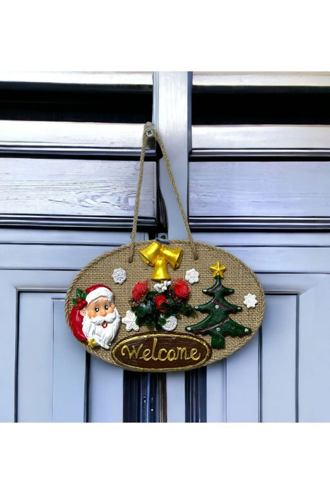 Mixperi | Welcome Printed Santa Claus Handmade Christmas Door Ornament