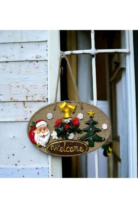 Mixperi | Welcome Printed Santa Claus Handmade Christmas Door Ornament