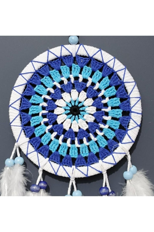 Mixperi | White Color Dream Catcher Handmade Nazar Beaded Pattern and Bird Feathers Wall Ornament Mixperi Islamic, Pillow Case Set, Clock, Spiritual, Candle Set, Rug, Vase, Door Mats, Wall Ornaments