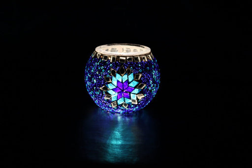 Nazli Mosaic | Handmade Glass Mosaic Candle Holder, Light and Dark Blue Star