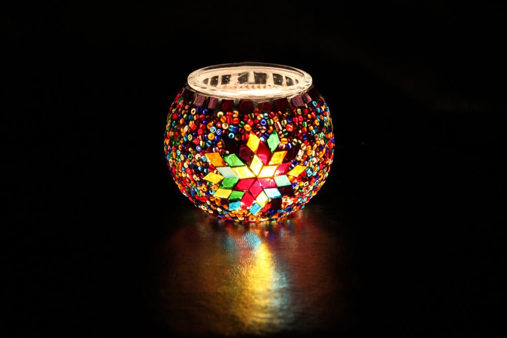 Nazli Mosaic | Handmade Glass Mosaic Candle Holder, Mosaic Colors
