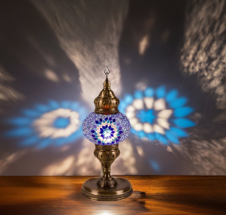 Nazli Mosaic | Handmade Glass Mosaic Desk Lamp, Blue and White Star