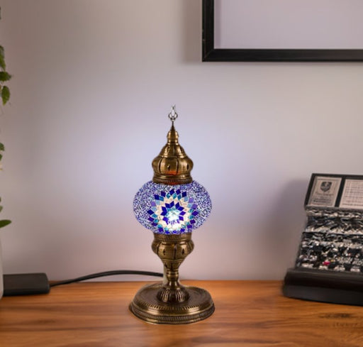Nazli Mosaic | Handmade Glass Mosaic Desk Lamp, Blue and White Star