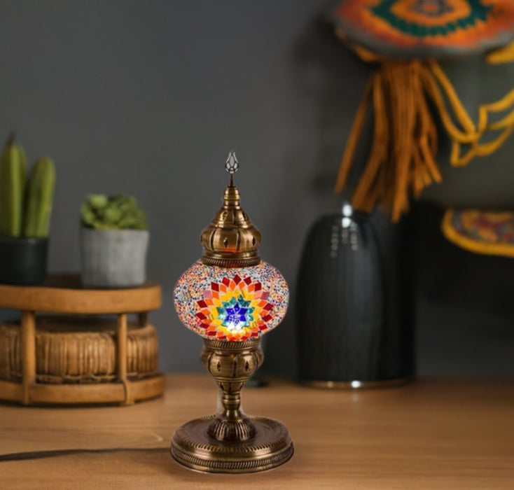 Nazli Mosaic | Handmade Glass Mosaic Desk Lamp, Blue and Yellow Star Nazli Mosaic Lamps