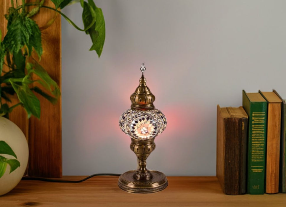 Nazli Mosaic | Handmade Glass Mosaic Desk Lamp, Pink Star Nazli Mosaic Lamps