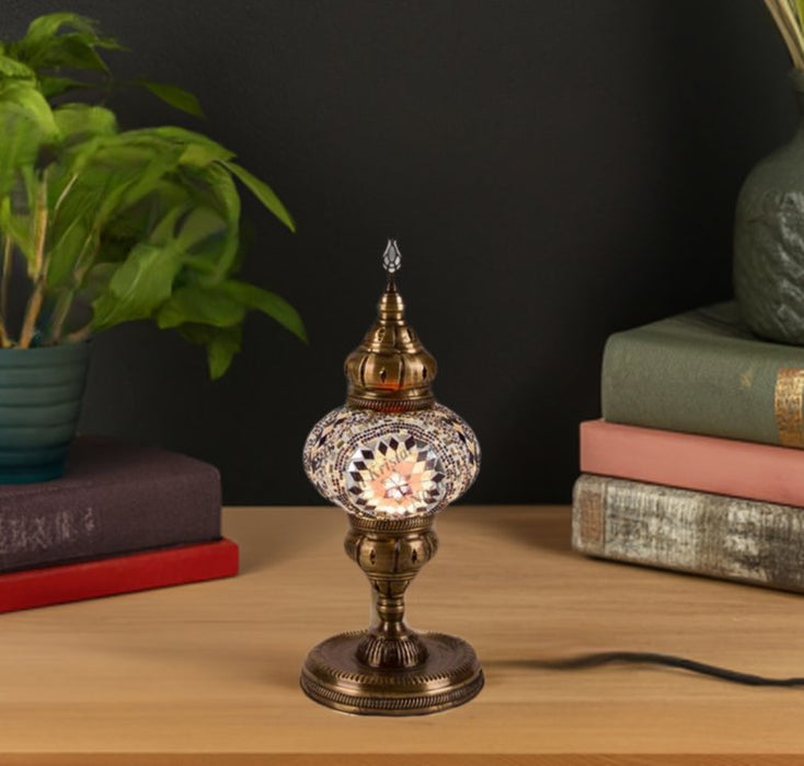 Nazli Mosaic | Handmade Glass Mosaic Desk Lamp, Pink Star Nazli Mosaic Lamps