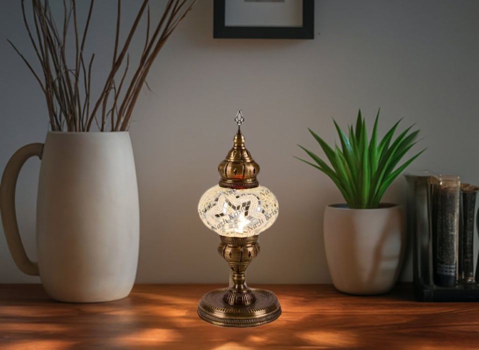 Nazli Mosaic | Handmade Glass Mosaic Desk Lamp, White Star
