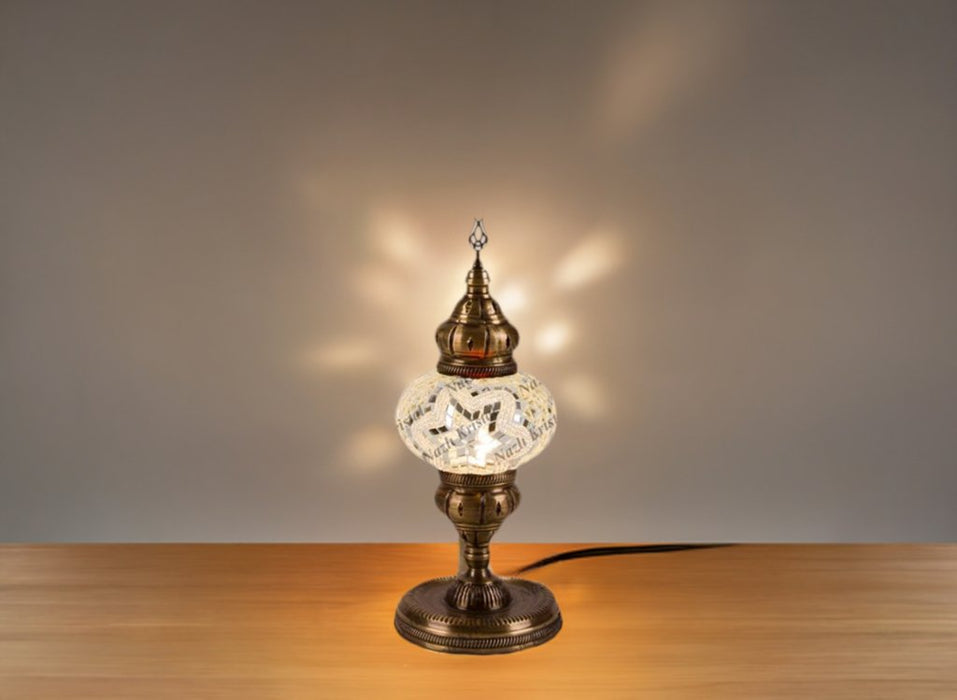Nazli Mosaic | Handmade Glass Mosaic Desk Lamp, White Star Nazli Mosaic Lamps