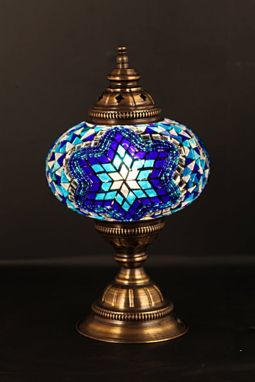 Nazli Mosaic | Handmade Glass Mosaic Large Desk Lamp, Dark Blue and White Star