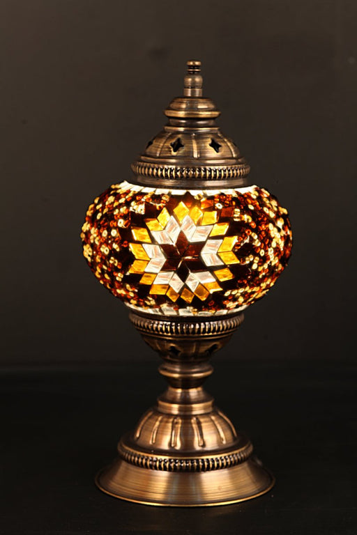 Nazli Mosaic | Handmade Glass Mosaic Medium Desk Lamp, Dark Red and Yellow Star