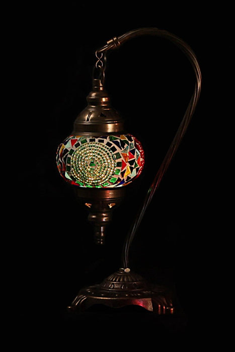 Nazli Mosaic | Handmade Glass Mosaic Small Desk Lamp, Swan Neck Design