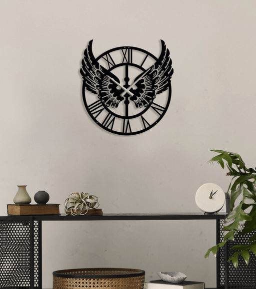 NR Dizayn | Decorative Metal Wall Clock with Wings