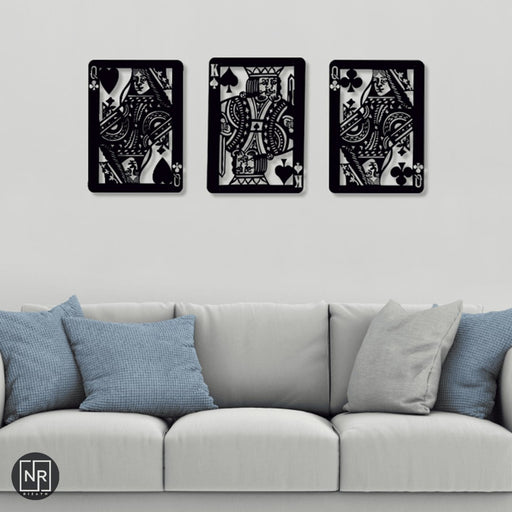 NR Dizayn | King of Spades, Queen of Hearts and Queen of Clubs Set of 3 Metal Wall Art