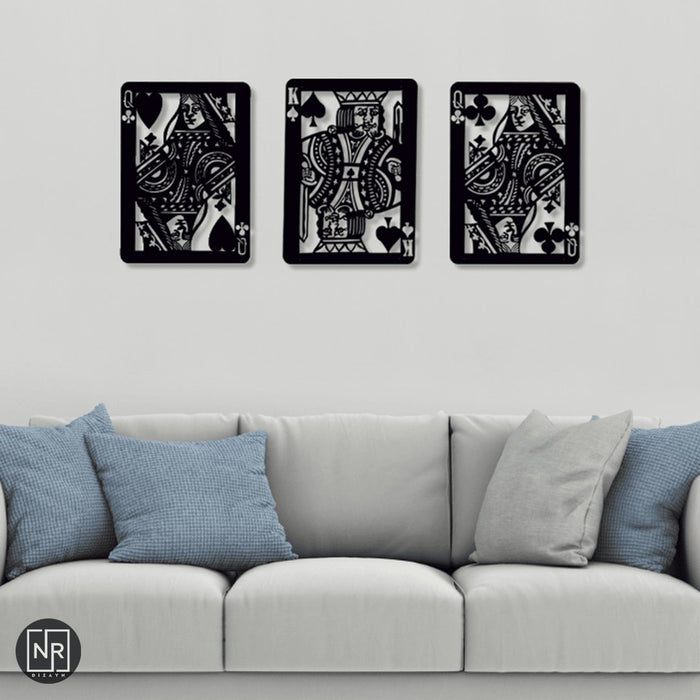 NR Dizayn | King of Spades, Queen of Hearts and Queen of Clubs Set of 3 Metal Wall Art