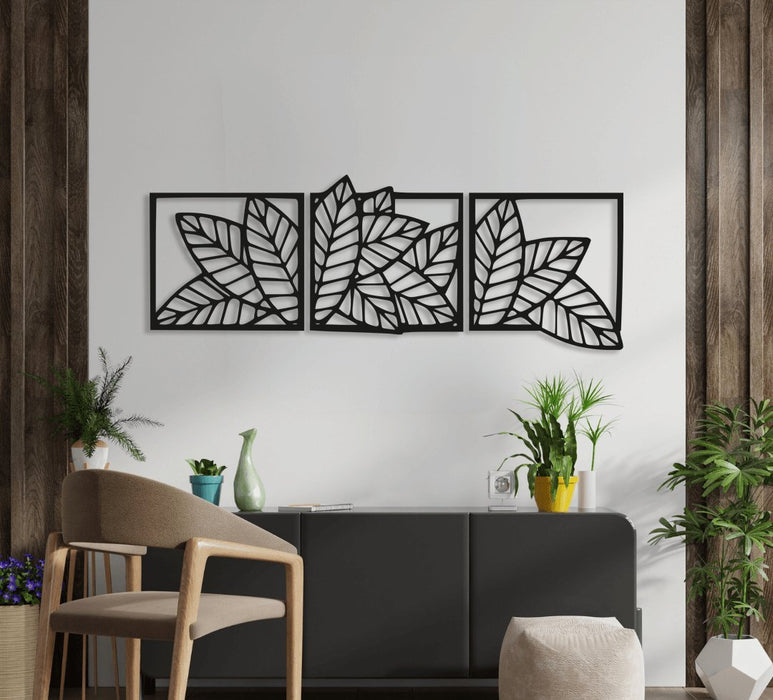 NR Dizayn | Leaf Detailed 3-Piece Metal Wall Art