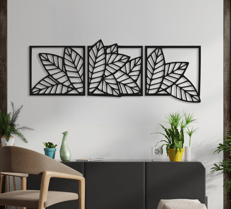 NR Dizayn | Leaf Detailed 3-Piece Metal Wall Art