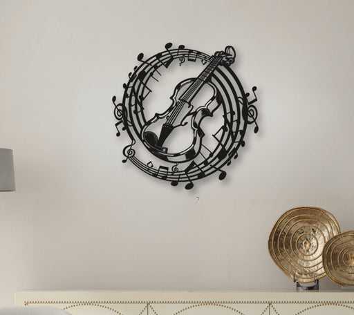 NR Dizayn | Violin and Note Detailed Decorative Metal Wall Art