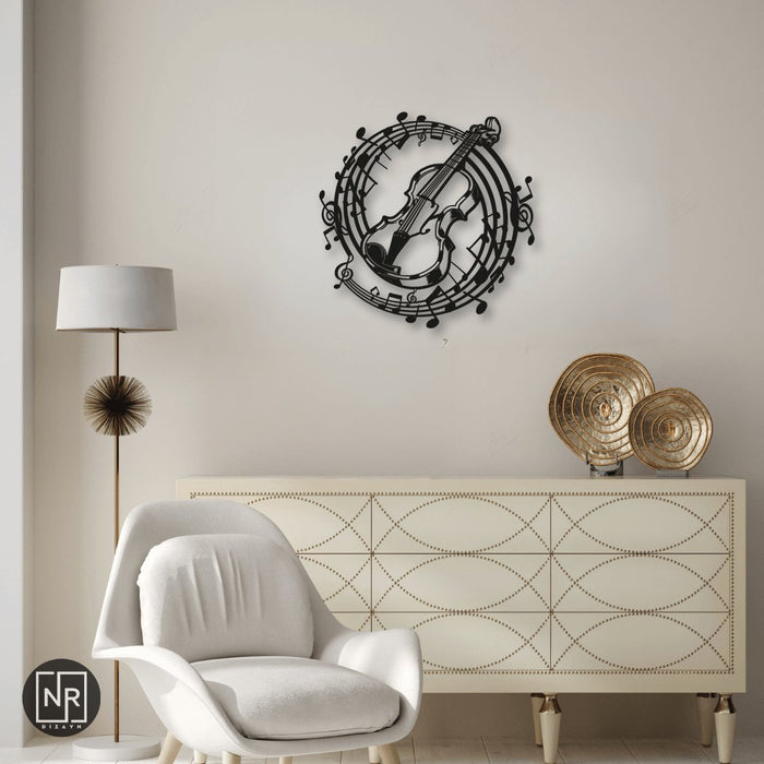 NR Dizayn | Violin and Note Detailed Decorative Metal Wall Art