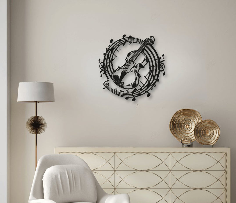 NR Dizayn | Violin and Note Detailed Decorative Metal Wall Art