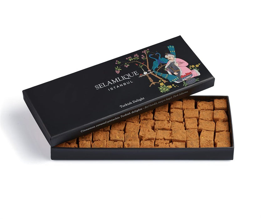 Selamlique Cinnamon Covered Pistachio Turkish Delight - Beautifully Presented in an Artisanal Box Selamlique Turkish Delight