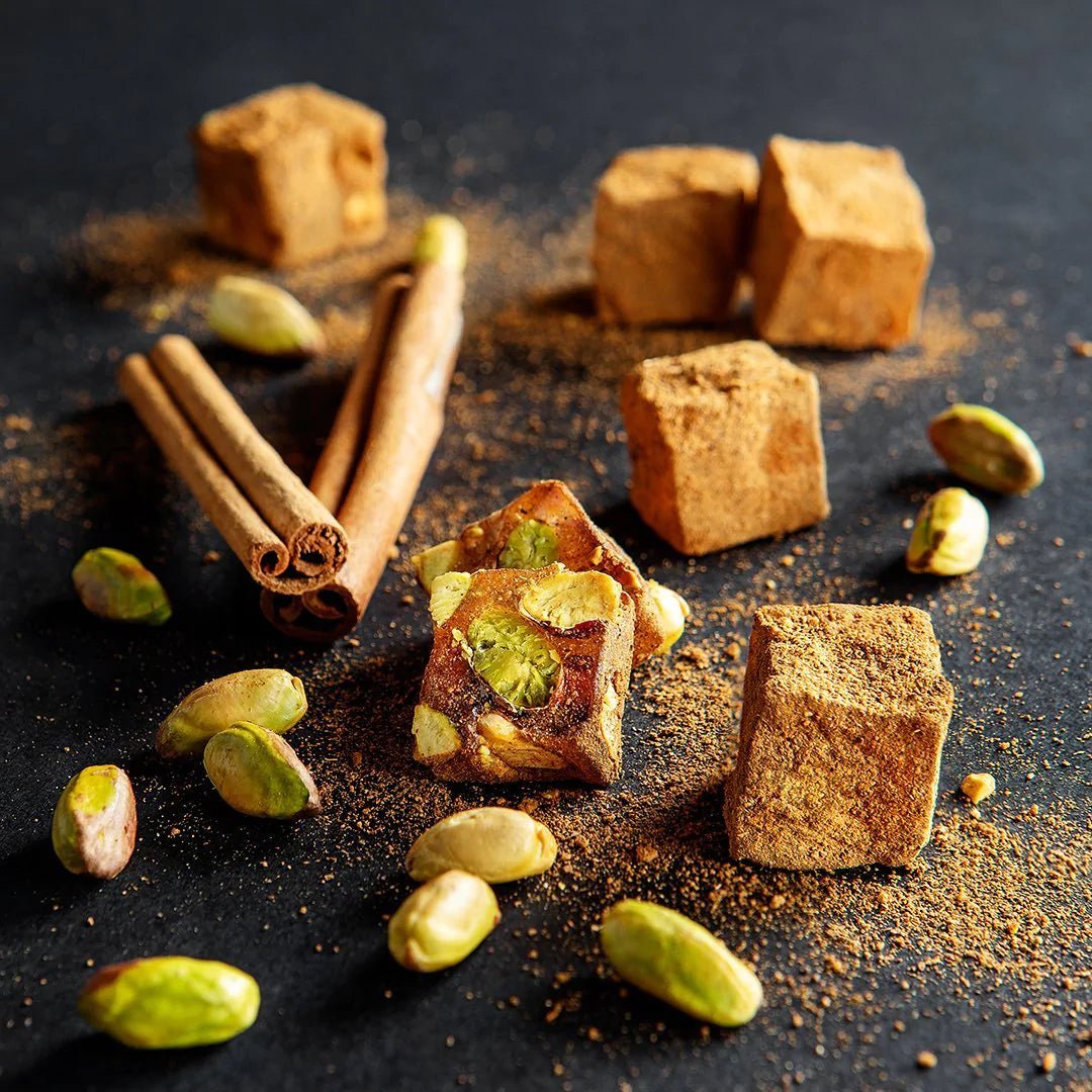 Selamlique Cinnamon Covered Pistachio Turkish Delight - Beautifully Presented in an Artisanal Box