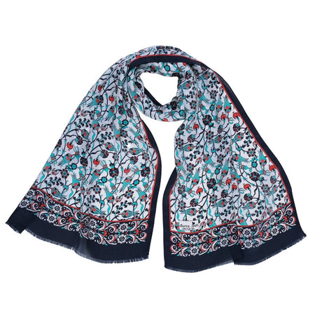 Sira Lale Elegant Silk Scarf in Black & Turquoise