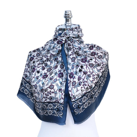 Sira Lale Elegant Silk Scarf in Blue and Black