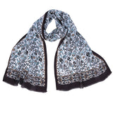 Sira Lale Elegant Silk Scarf in Chocolate Brown, Cream & Sky Blue