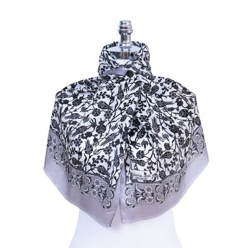 Sira Lale Elegant Silk Scarf in Silver & Gray Bursa İpek Scarves