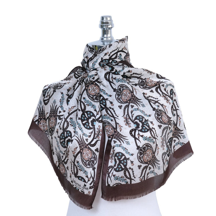 Sirali Lale Breathable Silk Scarf in Chocolate Brown Color