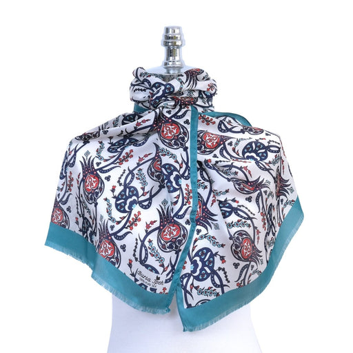 Sirali Lale Breathable Silk Scarf in Deep Sea Blue Color Bursa İpek Scarves