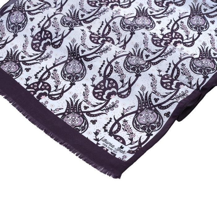 Sirali Lale Breathable Silk Scarf in Purple Taupe Color Bursa İpek Scarves