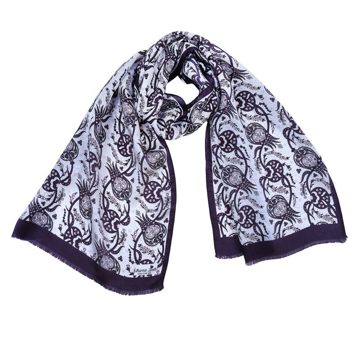 Sirali Lale Breathable Silk Scarf in Purple Taupe Color