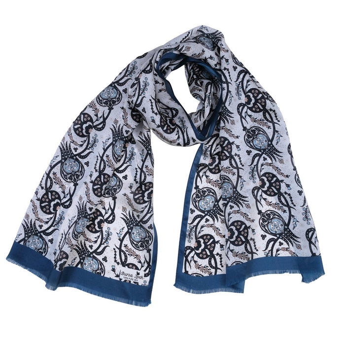 Sirali Lale Breathable Silk Scarf in Teal Color