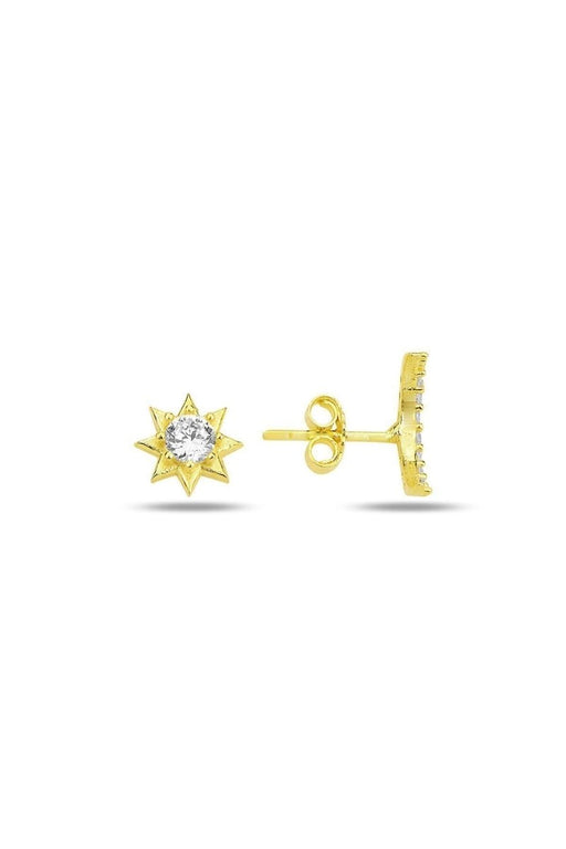 Sogutlu | Silver And Gold Gilded Zircon Moon And Sun Combination Earrings Sogutlu Earrings