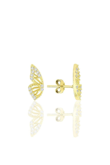 Sogutlu | Silver And Gold Gilded Zircon Stone Butterfly Earrings Sogutlu Earrings